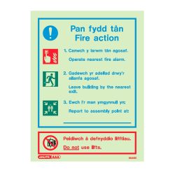 Jalite 5548D Photoluminescent Fire Action Sign - Welsh & English Language