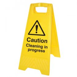 Caution Cleaning In Progress Standing Warning Sign - Yellow - 58516