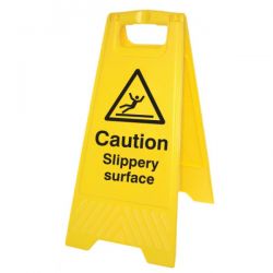 Caution Slippery Surface Standing Warning Sign - Yellow - 58517