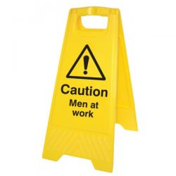Caution Men Working Overhead Standing Warning Sign - Yellow - 58518
