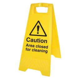 Caution Area Closed For Cleaning Standing Warning Sign - Yellow - 58546
