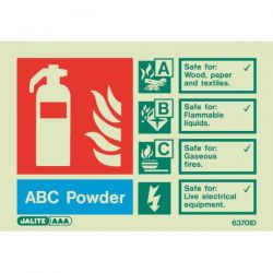 6370ID Jalite Rigid PVC Photoluminescent ABC Powder Extinguisher ID Sign 150 x 105mm
