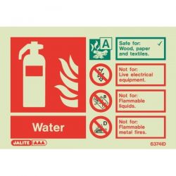 6374ID Jalite Rigid PVC Photoluminescent Water Extinguishers ID Sign 150 x 105mm