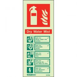 Jalite 6378M Dry Water Mist Fire Extinguisher ID Sign Photoluminescent 80 x 200mm