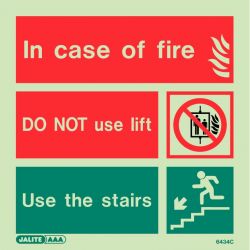 Jalite 6434C In Case Of Fire Do Not Use Lift Sign - 150 x 150mm (Supply Rigid PVC Version)