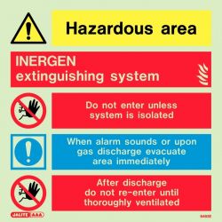 Jalite 6492E Hazardous Area INERGEN Extinguishing System Warning Photoluminescent Sign