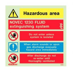 Jalite 6513E Hazardous Area NOVEC 1230 Extinguishing System Warning Photoluminescent Sign