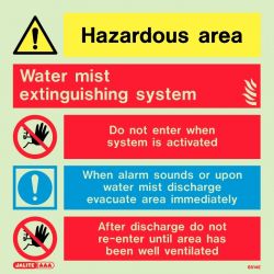 Jalite 6514E Hazardous Area Water Mist Extinguishing System Warning Photoluminescent Sign