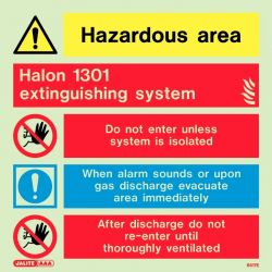 Jalite 6517E Hazardous Area Halon 1301 Extinguishing System Warning Photoluminescent Sign