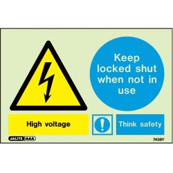 Jalite 7438Y High Voltage Keep Locked Shut When Not In Use Sign - Self-Adhesive Vinyl Version