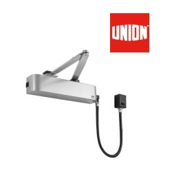 Union CE4F-E Overhead 24V Electromagnetic Hold Open / Free Swing Door Closer - Silver