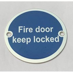 Frelan Fire Door Keep Locked Disc Sign - Satin Aluminium - JS101SAA