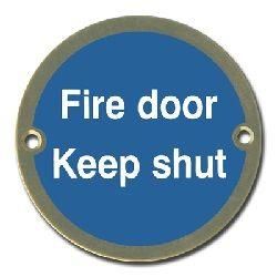 Fire Door Keep Shut Disc Sign - Polished Brass