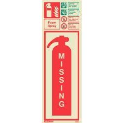 6398H Jalite Rigid PVC Photoluminescent Foam Extinguisher Missing ID Sign 390 x 130mm