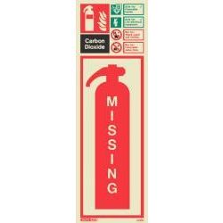 6397H Jalite Rigid PVC Photoluminescent Carbon Dioxide Extinguisher Missing ID Sign 390 x 130mm