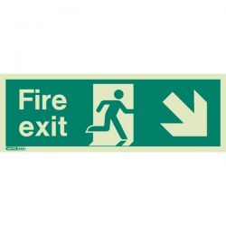 439K Down Right Arrow Photoluminescent Fire Exit Sign (150 x 400mm)