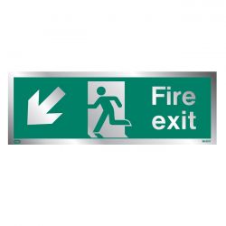 Jalite Rigid PVC Metal Effect Fire Exit Sign With Down Left Arrow - ME433