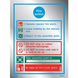 Jalite ME5537DR Fire Action Sign - Brushed Aluminium Effect