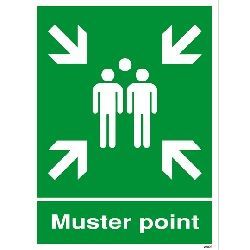 Muster Point Sign - White Rigid PVC - 300 x 250mm Size