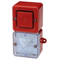 E2S SONFL1HDC024R/W Alarm Sounder & LED Beacon - 10 - 30V DC - Red Body Clear Lens