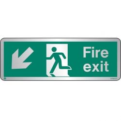 Jalite STB433T Brushed Stainless Steel Fire Exit Sign - Down Left Arrow 120 x 340mm