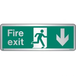 Jalite STB437T Brushed Stainless Steel Fire Exit Sign - Down Arrow 120 x 340mm