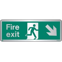 Jalite STB439T Brushed Stainless Steel Fire Exit Sign - Down Right Arrow 120 x 340mm