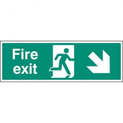 Fire Exit Sign - White - Down Right Arrow